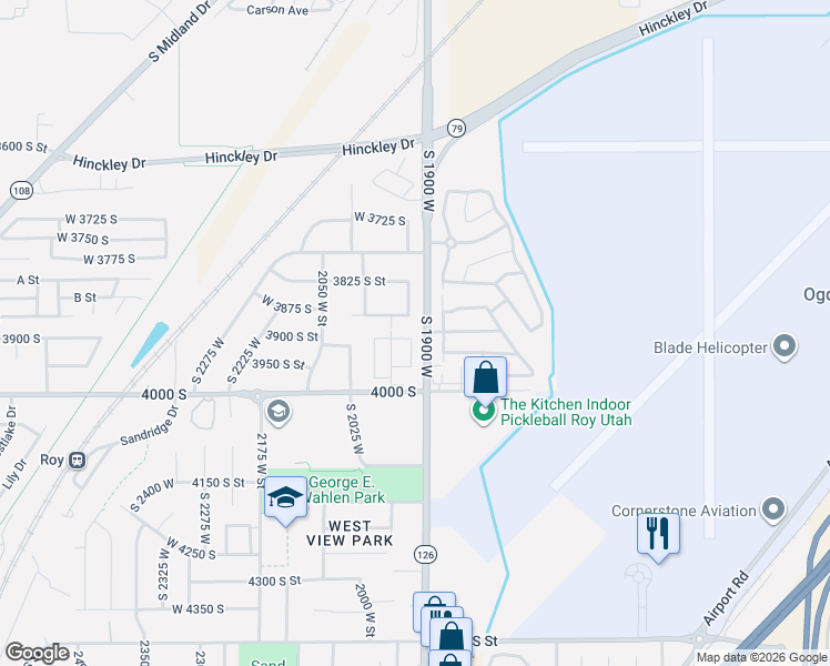 map of restaurants, bars, coffee shops, grocery stores, and more near 1910 West 3920 South in Roy