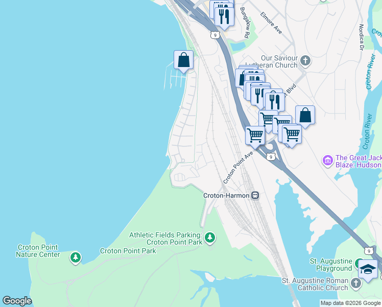 map of restaurants, bars, coffee shops, grocery stores, and more near 1502 Half Moon Bay Drive in Croton-on-Hudson
