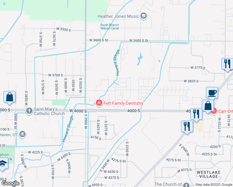 map of restaurants, bars, coffee shops, grocery stores, and more near 3330 West 4000 South in West Haven