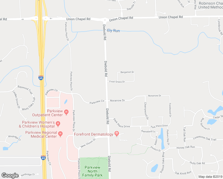 map of restaurants, bars, coffee shops, grocery stores, and more near 11726 Diebold Road in Fort Wayne