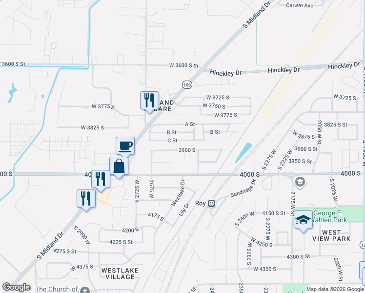 map of restaurants, bars, coffee shops, grocery stores, and more near c26 C Street in Roy