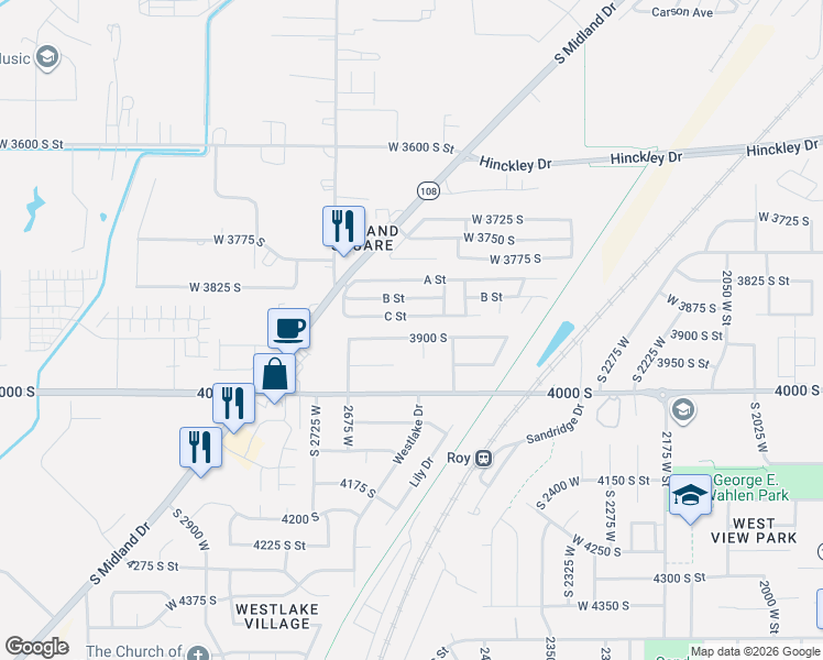 map of restaurants, bars, coffee shops, grocery stores, and more near c26 C Street in Roy