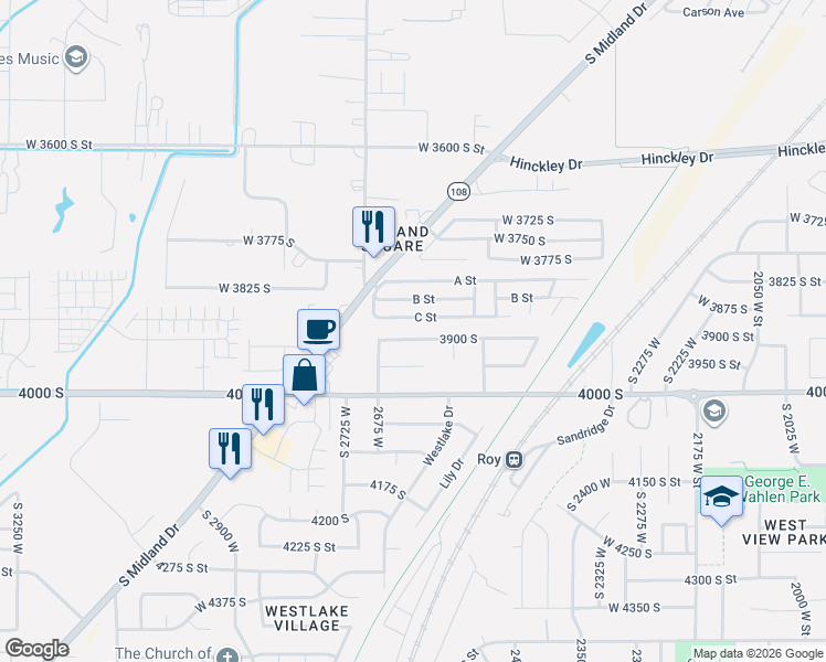 map of restaurants, bars, coffee shops, grocery stores, and more near 612 C Street in Roy
