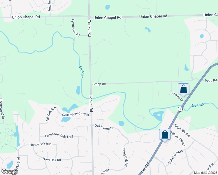 map of restaurants, bars, coffee shops, grocery stores, and more near 5701-5733 Popp Road in Fort Wayne
