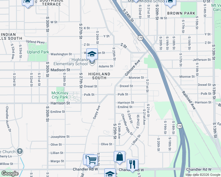 map of restaurants, bars, coffee shops, grocery stores, and more near 2508 Drexel Street in Omaha
