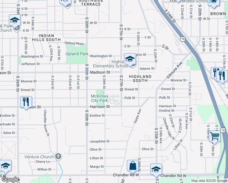 map of restaurants, bars, coffee shops, grocery stores, and more near 2714 Drexel Street in Omaha