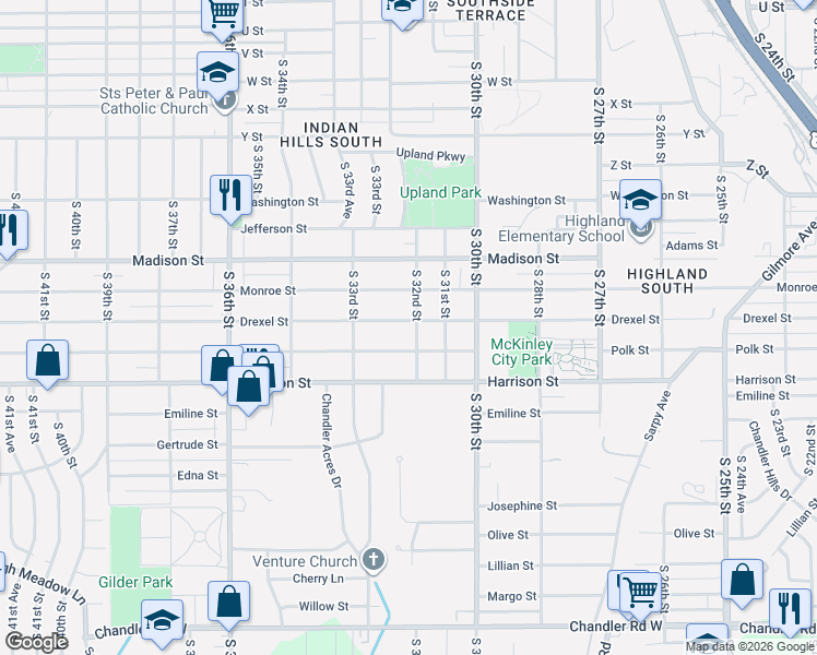 map of restaurants, bars, coffee shops, grocery stores, and more near 3220 Drexel Street in Omaha