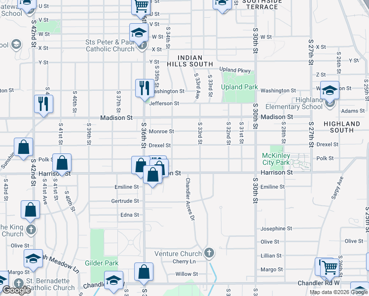 map of restaurants, bars, coffee shops, grocery stores, and more near 3336 Drexel Street in Omaha