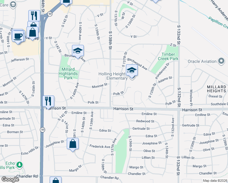 map of restaurants, bars, coffee shops, grocery stores, and more near 6624 South 137th Circle in Omaha