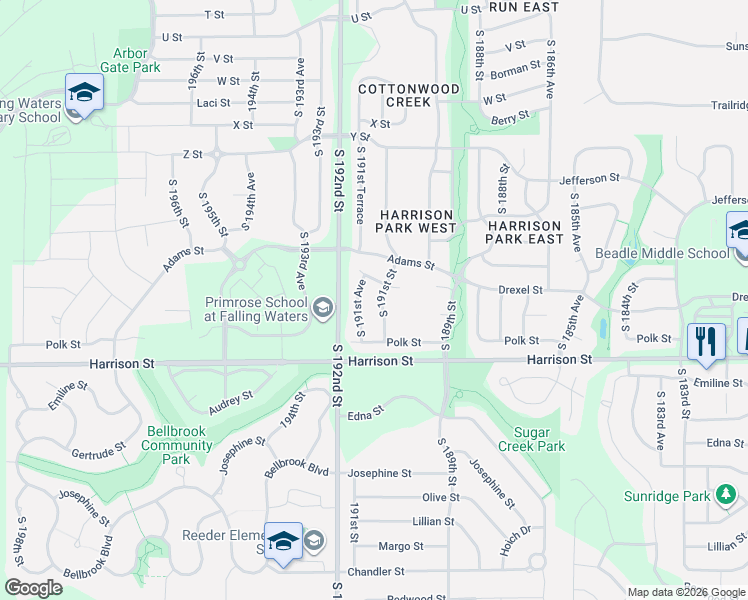 map of restaurants, bars, coffee shops, grocery stores, and more near 6705 South 191st Avenue in Omaha