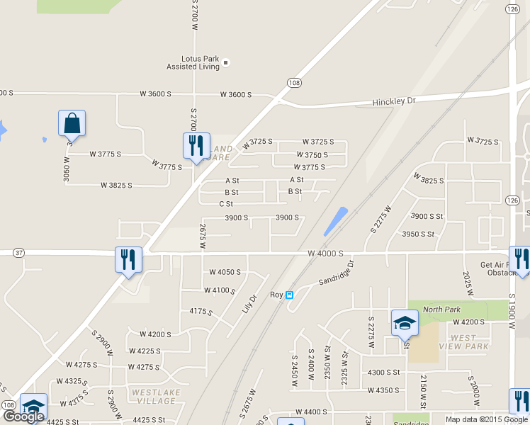 map of restaurants, bars, coffee shops, grocery stores, and more near 2608 W 3900 S in Roy