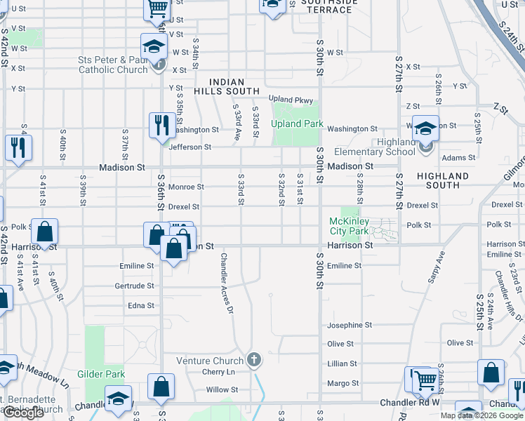 map of restaurants, bars, coffee shops, grocery stores, and more near 3220 Drexel Street in Omaha