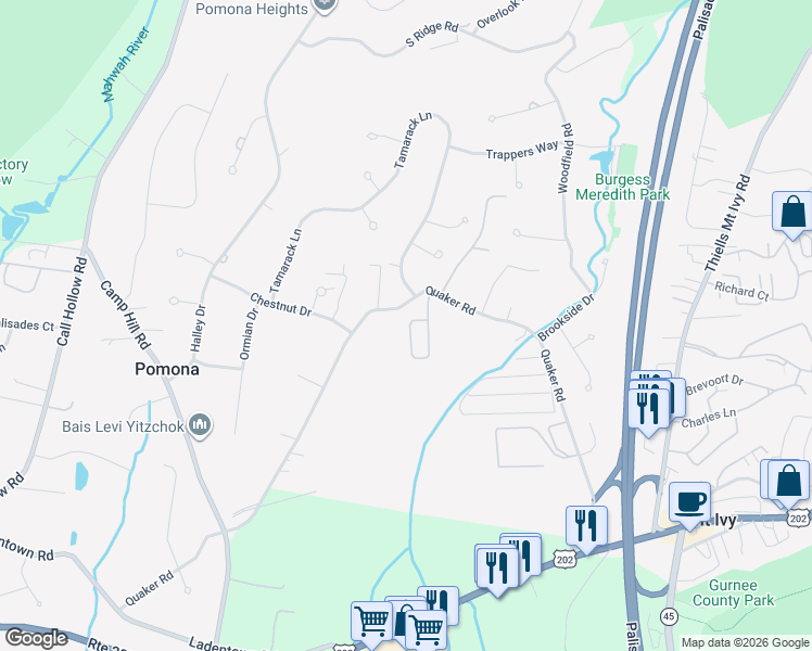 map of restaurants, bars, coffee shops, grocery stores, and more near 255 Quaker Road in Pomona