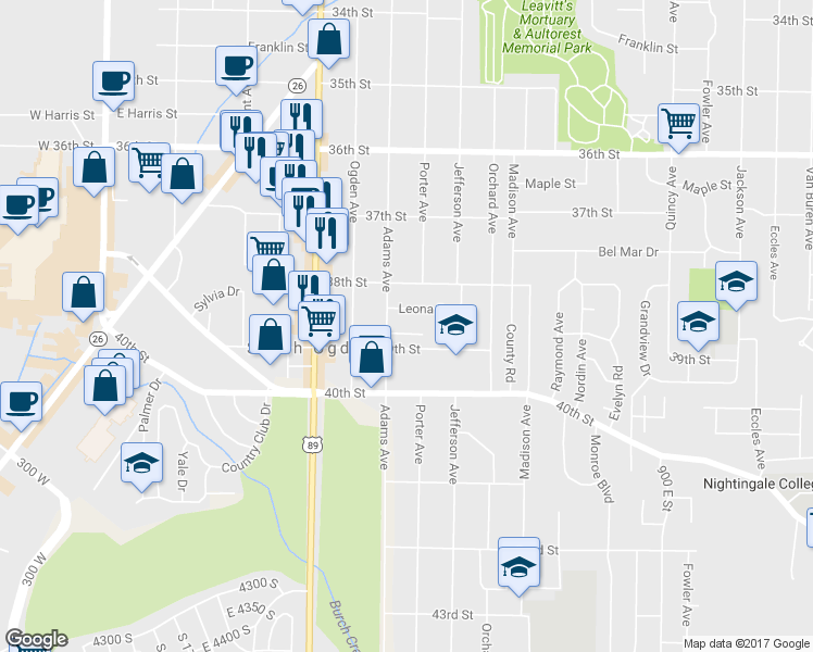 map of restaurants, bars, coffee shops, grocery stores, and more near 516 Diana Street in Ogden