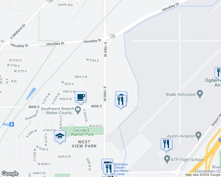 map of restaurants, bars, coffee shops, grocery stores, and more near 283 South 1900 West in Roy
