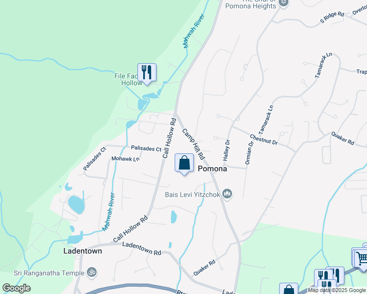 map of restaurants, bars, coffee shops, grocery stores, and more near 151 Camp Hill Road in Pomona