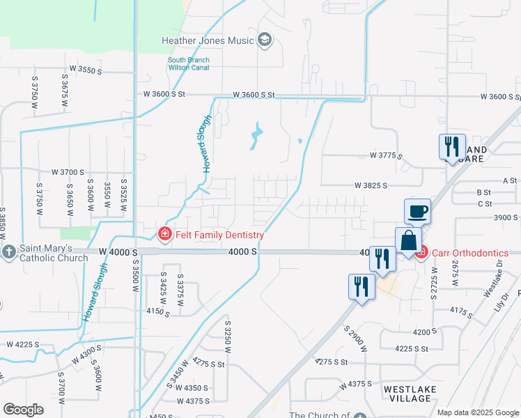 map of restaurants, bars, coffee shops, grocery stores, and more near 3222 West 3825 South in West Haven