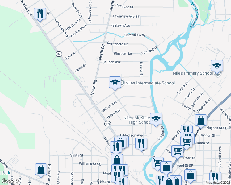 map of restaurants, bars, coffee shops, grocery stores, and more near 120 East Margaret Avenue in Niles