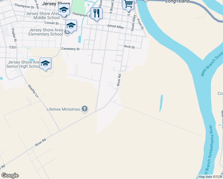 map of restaurants, bars, coffee shops, grocery stores, and more near 162 River Road in Jersey Shore