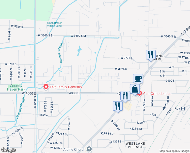 map of restaurants, bars, coffee shops, grocery stores, and more near 3452 South 3100 West in West Haven