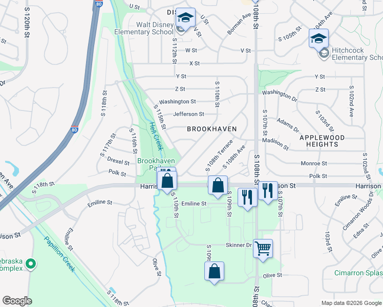 map of restaurants, bars, coffee shops, grocery stores, and more near 6620 South 110th Street in Omaha
