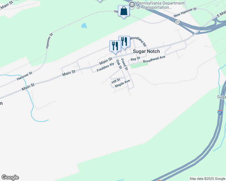 map of restaurants, bars, coffee shops, grocery stores, and more near 383 Riley Street in Sugar Notch
