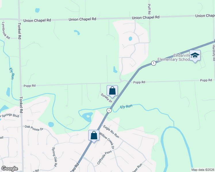 map of restaurants, bars, coffee shops, grocery stores, and more near 6414 Popp Road in Fort Wayne