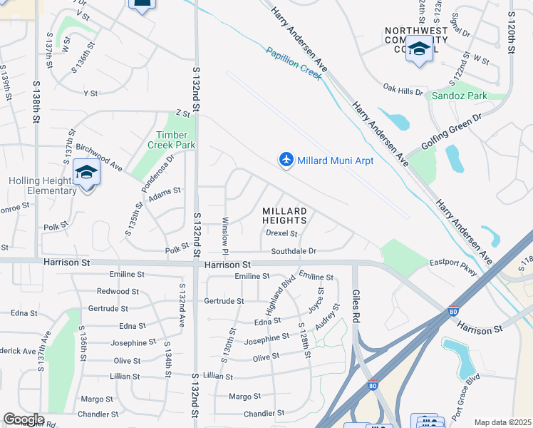 map of restaurants, bars, coffee shops, grocery stores, and more near 6616 South 129th Street in Omaha