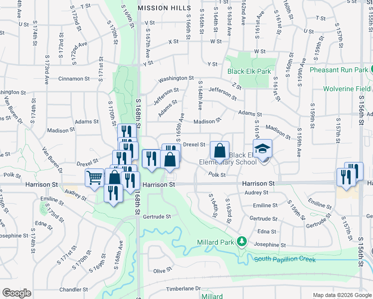 map of restaurants, bars, coffee shops, grocery stores, and more near 6716 South 165th Avenue in Omaha