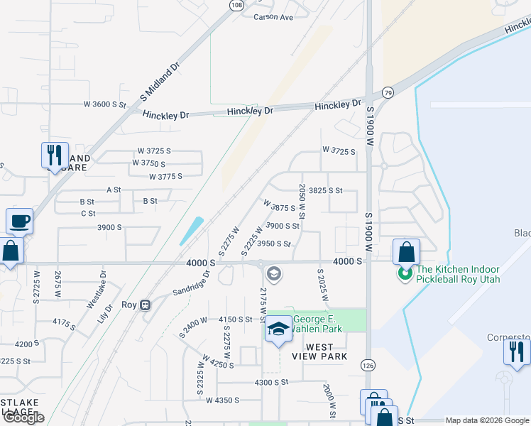map of restaurants, bars, coffee shops, grocery stores, and more near 3883 South 2225 West in Roy