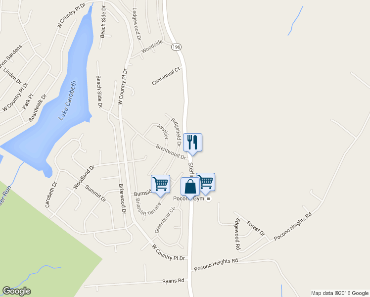 map of restaurants, bars, coffee shops, grocery stores, and more near 5405 Ridgefield Drive in Tobyhanna