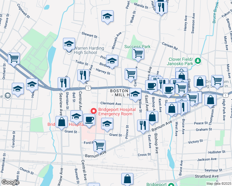 map of restaurants, bars, coffee shops, grocery stores, and more near 314 Judson Place in Bridgeport