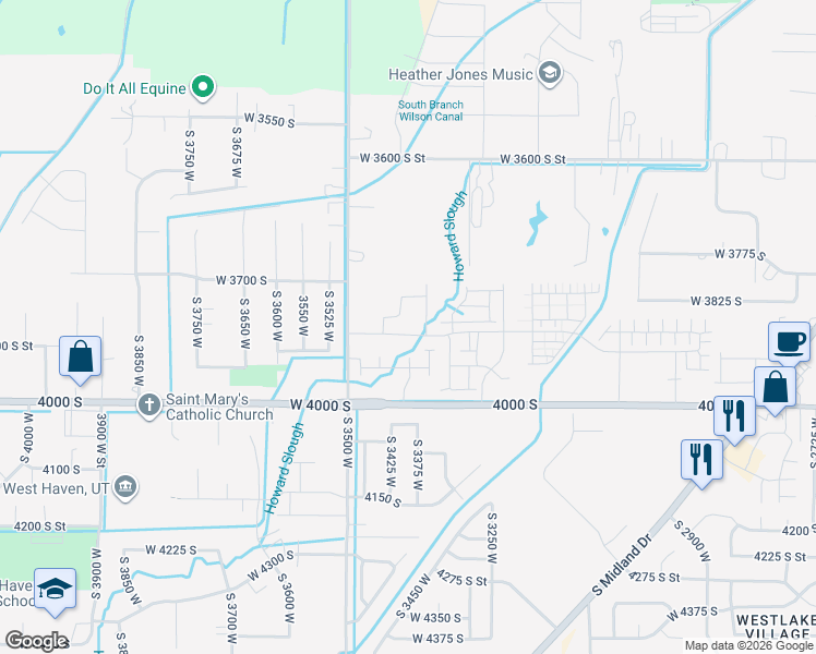 map of restaurants, bars, coffee shops, grocery stores, and more near 3420 3800 South in West Haven