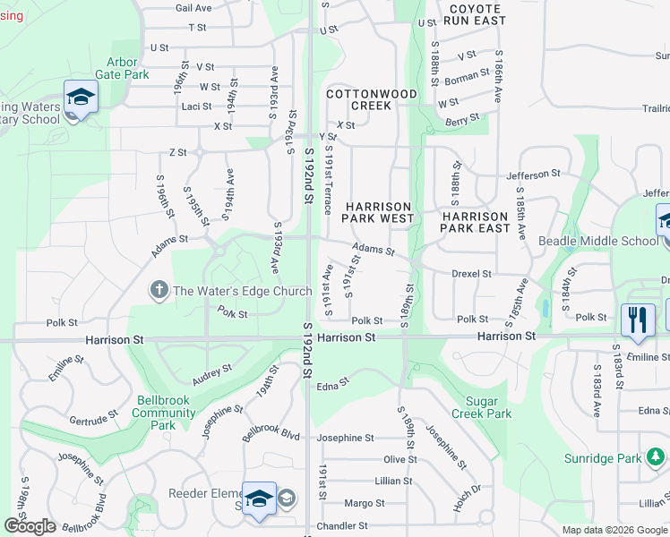 map of restaurants, bars, coffee shops, grocery stores, and more near 6705 South 191st Avenue in Omaha
