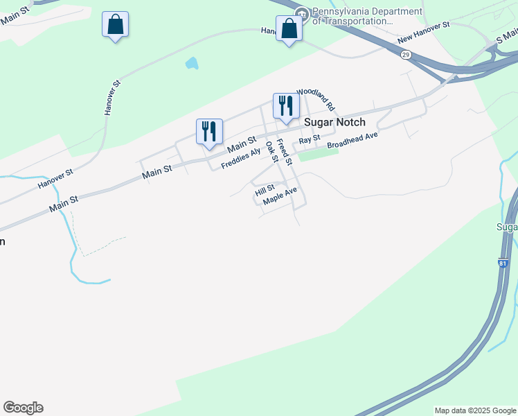 map of restaurants, bars, coffee shops, grocery stores, and more near 383 Riley Street in Sugar Notch