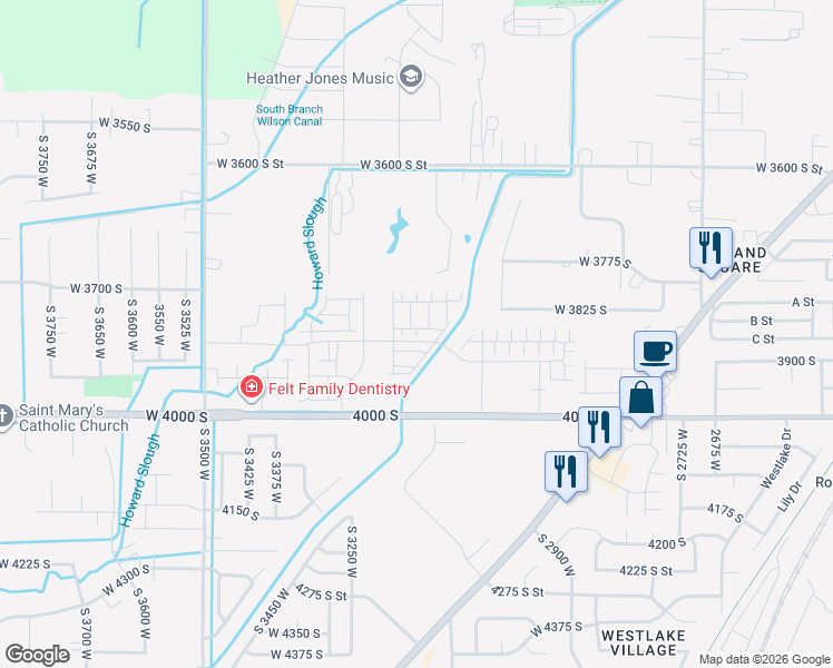 map of restaurants, bars, coffee shops, grocery stores, and more near 3815 South 3050 West in West Haven