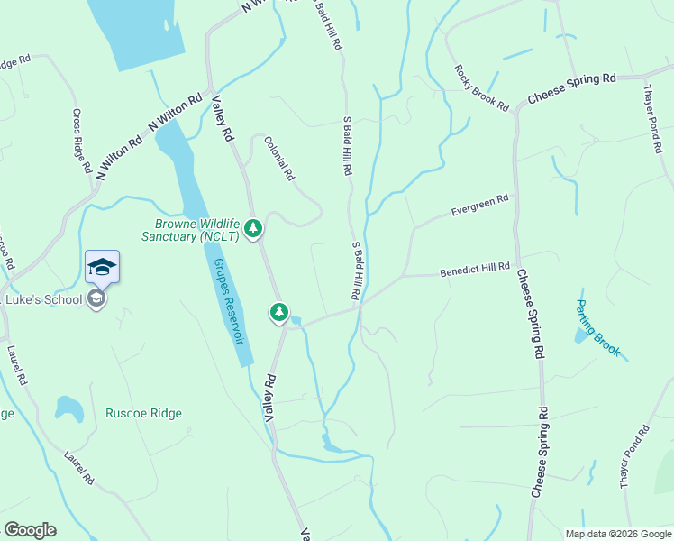 map of restaurants, bars, coffee shops, grocery stores, and more near 44 Benedict Hill Road in New Canaan