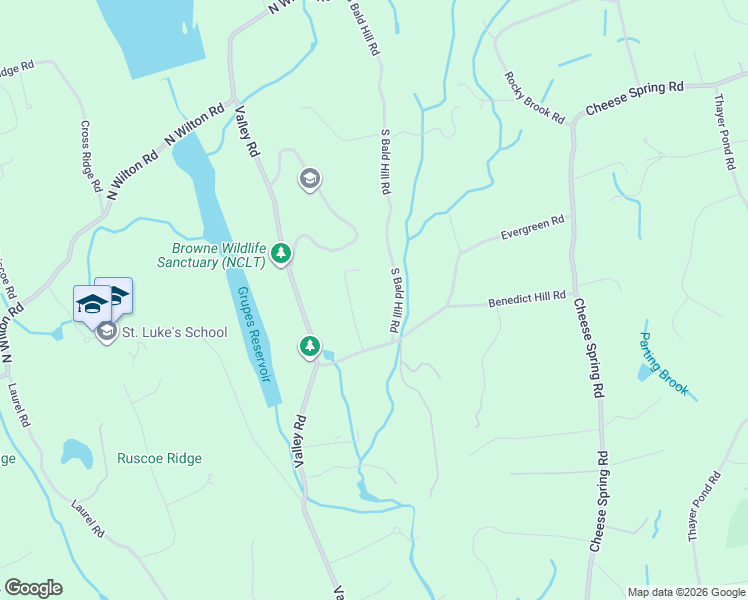 map of restaurants, bars, coffee shops, grocery stores, and more near 44 Benedict Hill Road in New Canaan