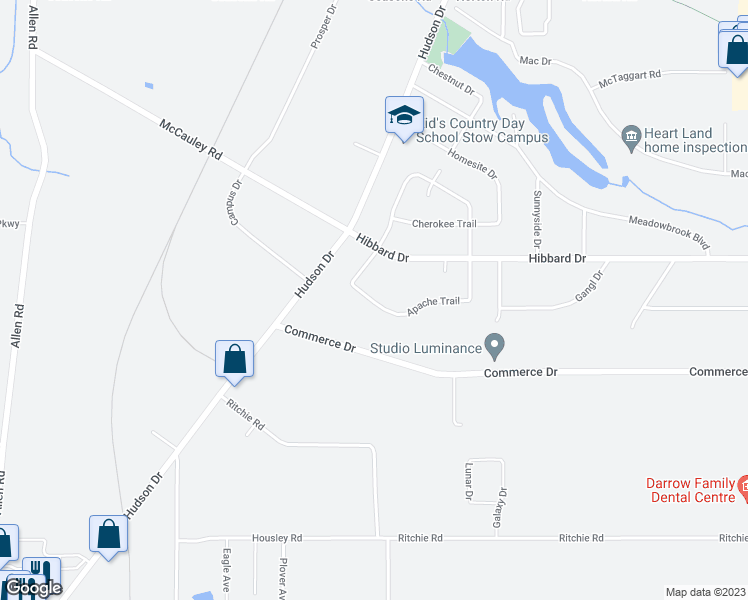 map of restaurants, bars, coffee shops, grocery stores, and more near 1325a Apache Trail in Stow