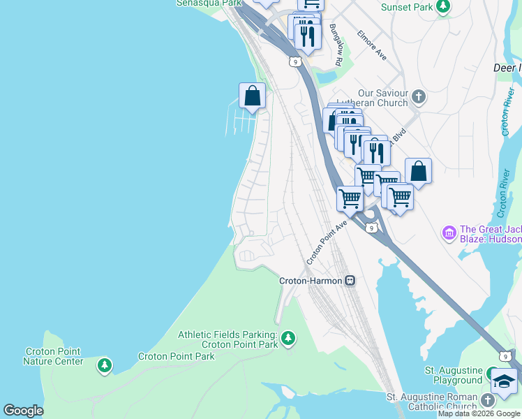 map of restaurants, bars, coffee shops, grocery stores, and more near 1502 Half Moon Bay Drive in Croton-on-Hudson