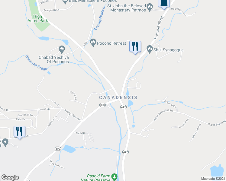 map of restaurants, bars, coffee shops, grocery stores, and more near 4735 Pennsylvania 447 in Cresco