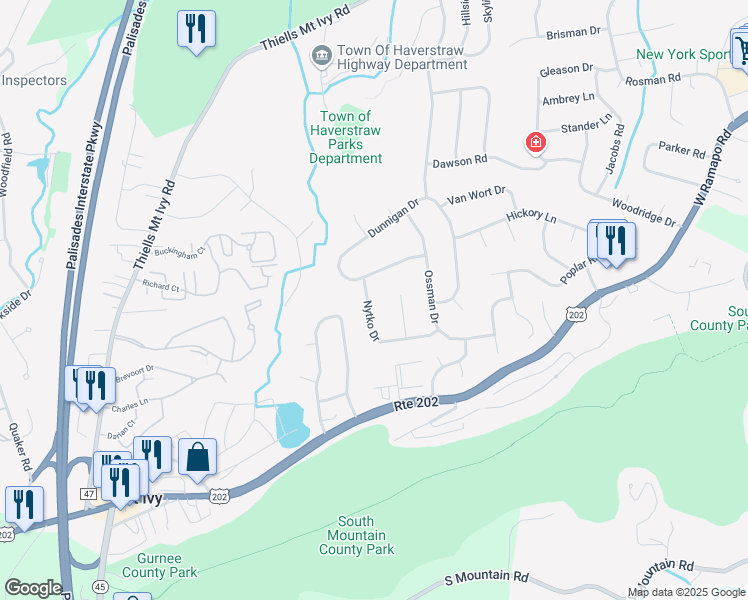 map of restaurants, bars, coffee shops, grocery stores, and more near 18 Nytko Drive in Pomona