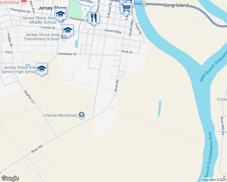 map of restaurants, bars, coffee shops, grocery stores, and more near 162 River Road in Jersey Shore