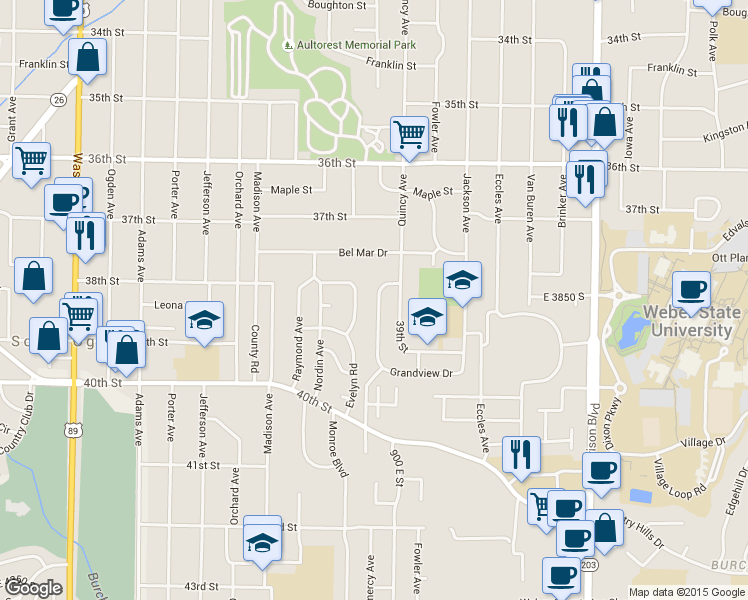 map of restaurants, bars, coffee shops, grocery stores, and more near 3913 Jackson Avenue in Ogden