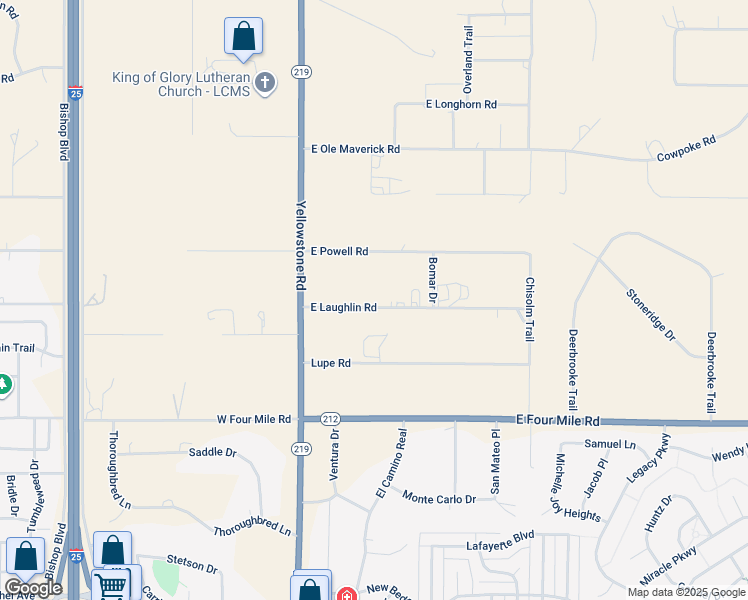 map of restaurants, bars, coffee shops, grocery stores, and more near 308 East Laughlin Road in Cheyenne