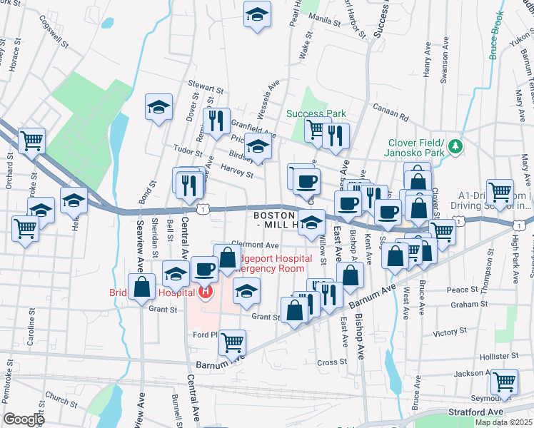 map of restaurants, bars, coffee shops, grocery stores, and more near 306 Judson Place in Bridgeport