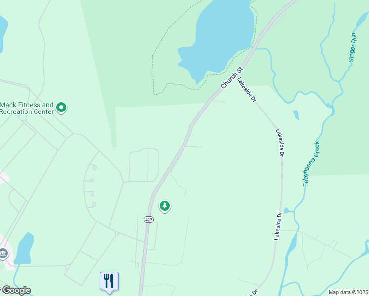 map of restaurants, bars, coffee shops, grocery stores, and more near 1828 Church Street in Tobyhanna