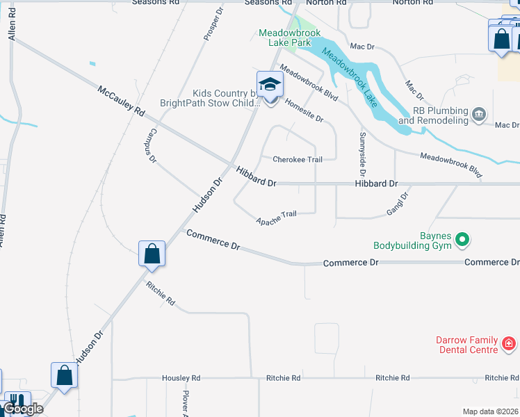 map of restaurants, bars, coffee shops, grocery stores, and more near 1329 Apache Trail in Stow