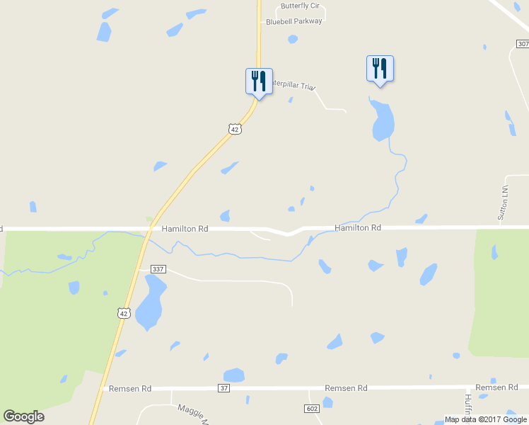 map of restaurants, bars, coffee shops, grocery stores, and more near 4311 Hamilton Road in Medina
