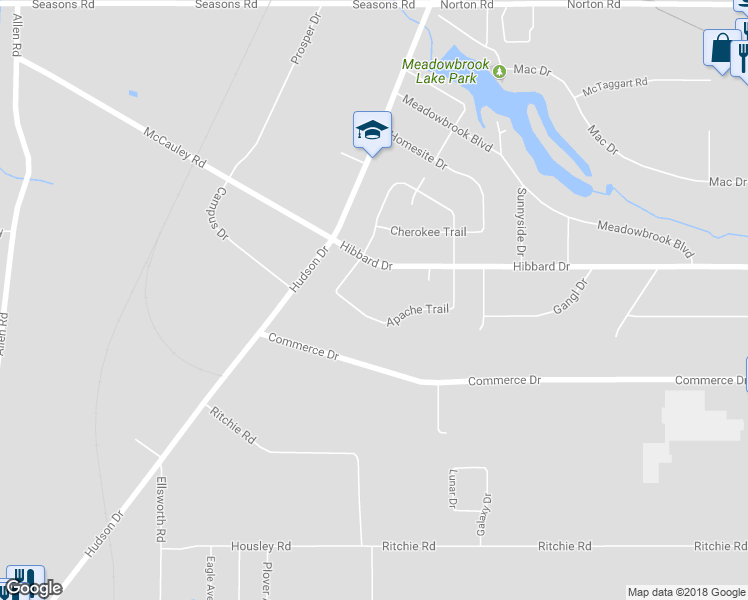 map of restaurants, bars, coffee shops, grocery stores, and more near 1329 Apache Trail in Stow
